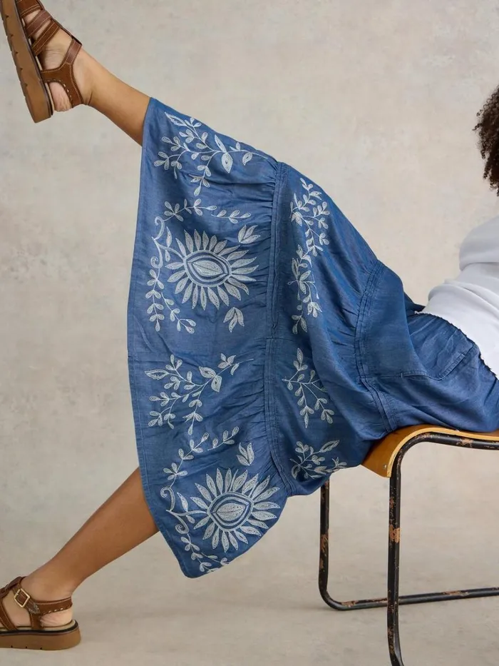Women SKIRTS White Stuff Isla Embroidered Denim Skirt Light Denim