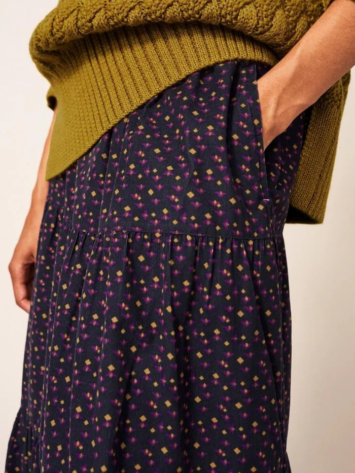 Women SKIRTS White Stuff Jade Cord Tiered Skirt Grey Multi Women SKIRTS White Stuff Jade Cord Tiered Skirt Grey Multi
