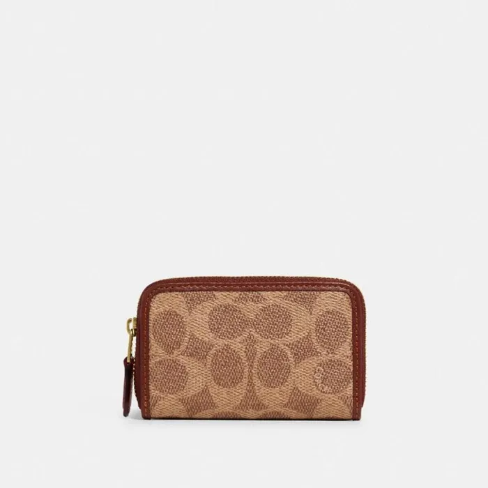 Women Small Zip Around Card Case In Signature Canvas Brasstanrust Coach Small Wallets