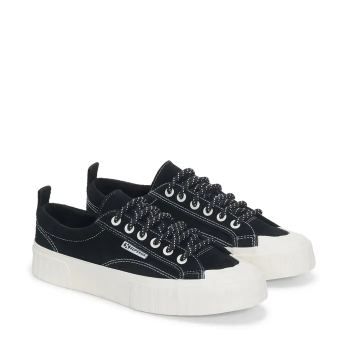 Women Sneakers Unisex 2630 STRIPE SUEDE CONTRAST STITCHING Low Cut BLACKWHITE AVORIOFAVORIO Superga Low Cut