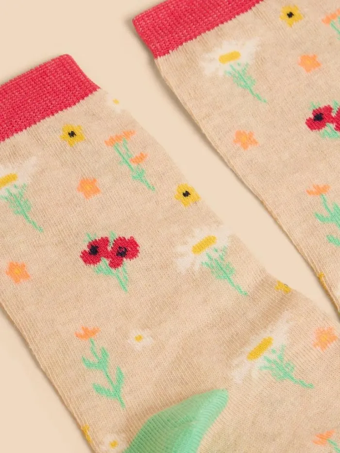 Women SOCKS White Stuff Daisy Floral Ankle Sock Natural Multi