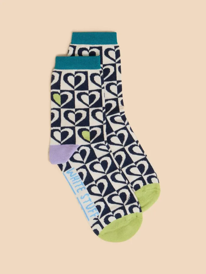 Women SOCKS White Stuff Graphic Heart Ankle Sock Natural Multi Women SOCKS White Stuff Graphic Heart Ankle Sock Natural Multi