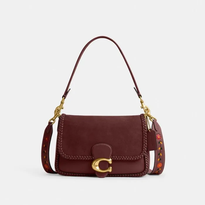 Women Soft Tabby Shoulder Bag With Braid Brasswine Coach Shoulder Bags and Hobos