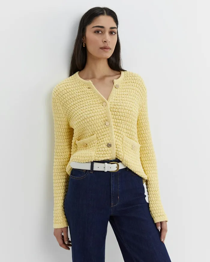 Women Sportscraft Knits and Cardigans Olivia Tape Yarn Cardigan Yellow