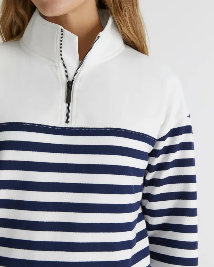 Women Sportscraft Knits and Cardigans SC Quarter Zip Sweat Ivorynavy