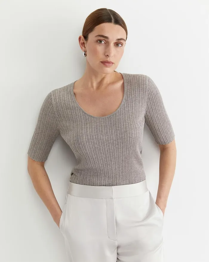 Women Sportscraft Knits and Cardigans Sparkling Rib Knit Tee Grey Pearl
