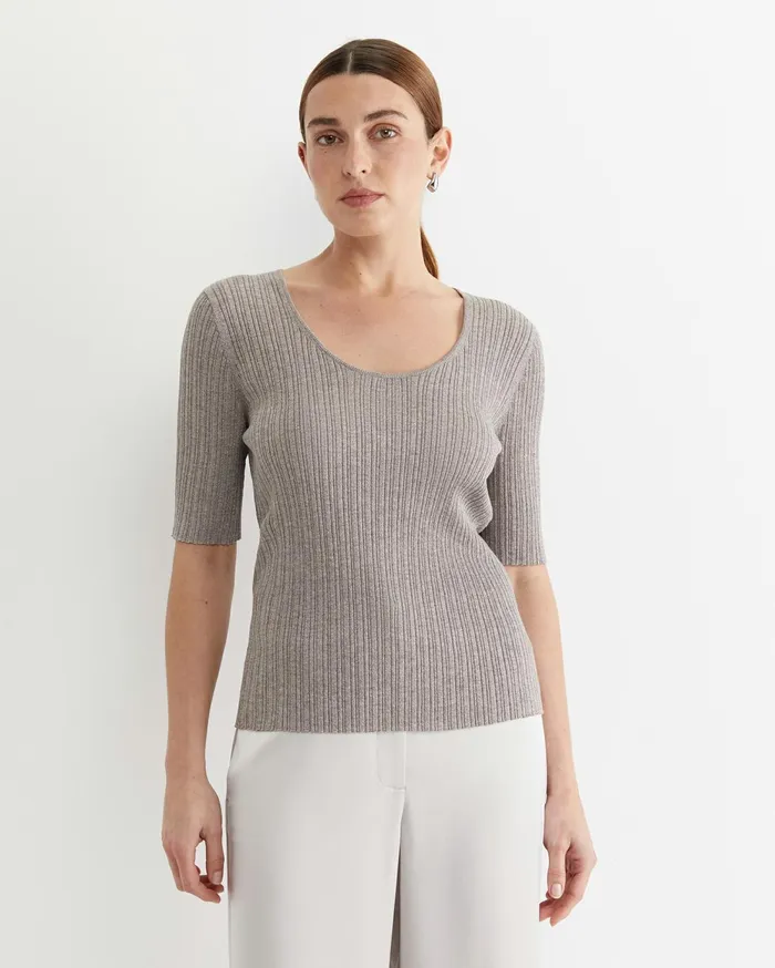 Women Sportscraft Knits and Cardigans Sparkling Rib Knit Tee Grey Pearl