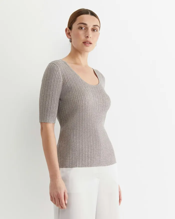 Women Sportscraft Knits and Cardigans Sparkling Rib Knit Tee Grey Pearl