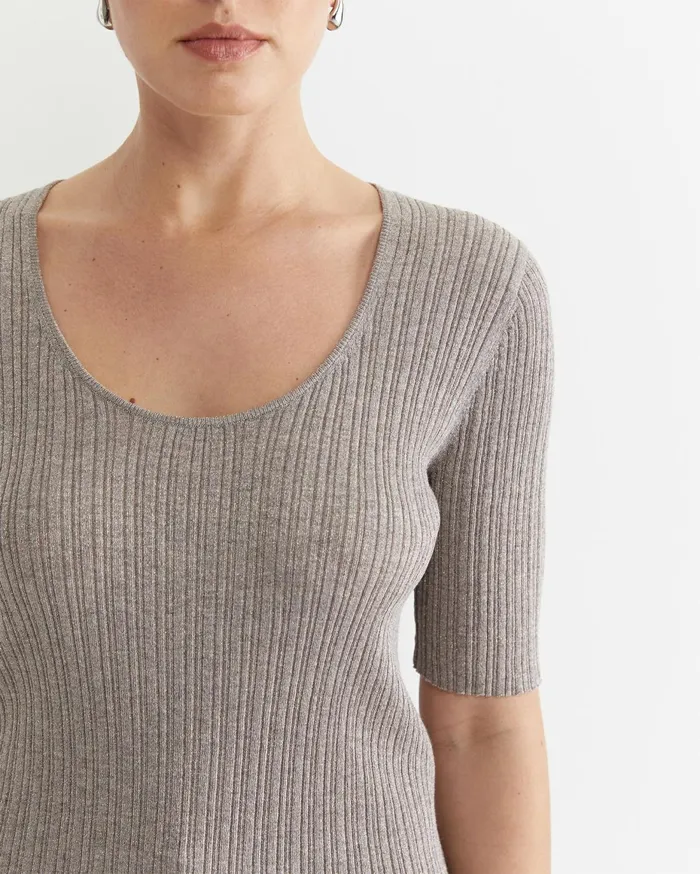 Women Sportscraft Knits and Cardigans Sparkling Rib Knit Tee Grey Pearl