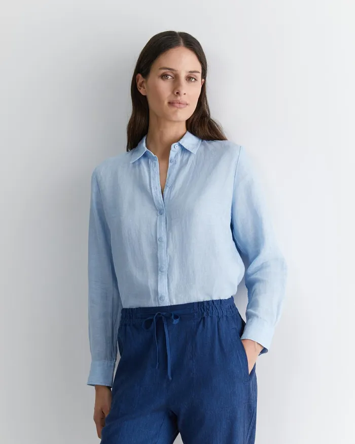Women Sportscraft Shirts Dahlia Long Sleeve Linen Shirt Light Blue