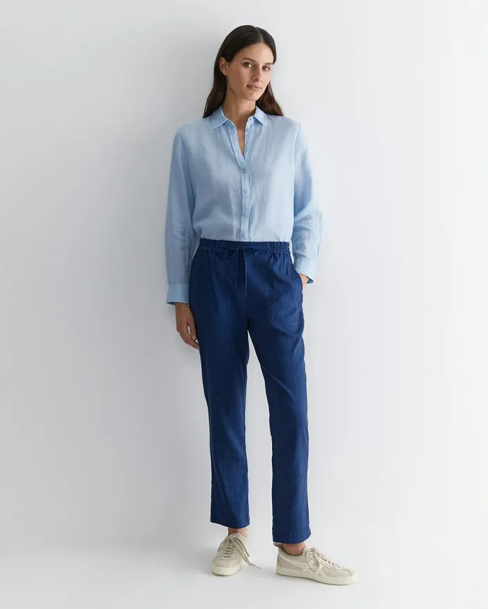 Women Sportscraft Shirts Dahlia Long Sleeve Linen Shirt Light Blue