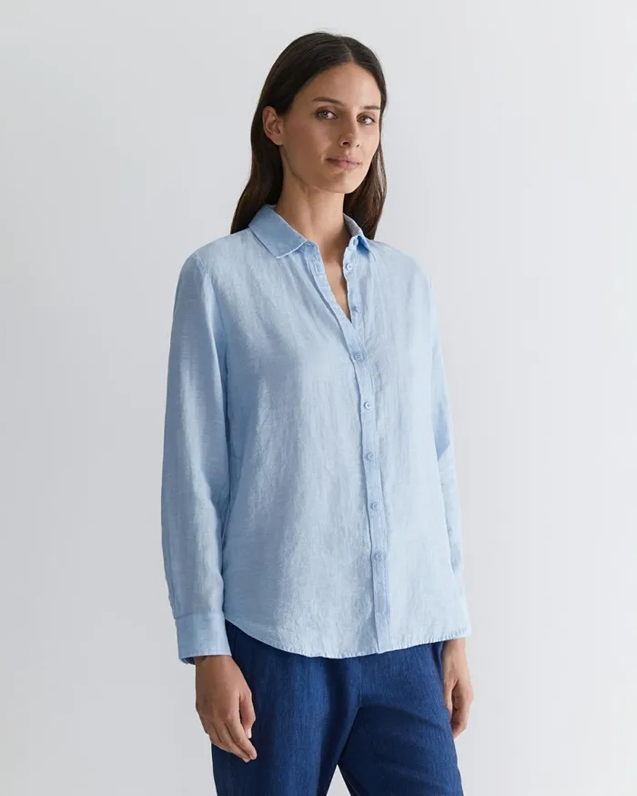 Women Sportscraft Shirts Dahlia Long Sleeve Linen Shirt Light Blue