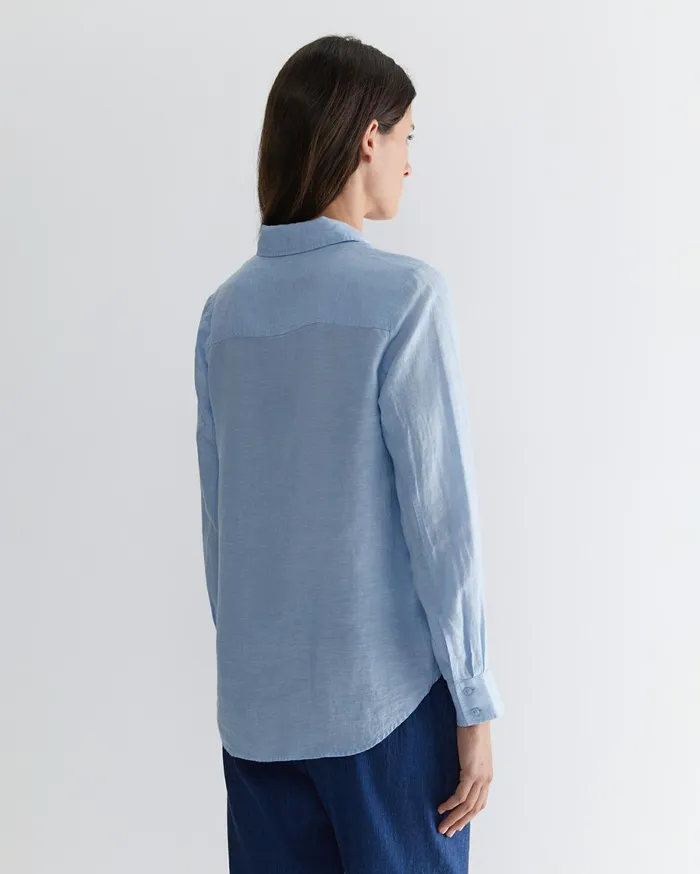 Women Sportscraft Shirts Dahlia Long Sleeve Linen Shirt Light Blue