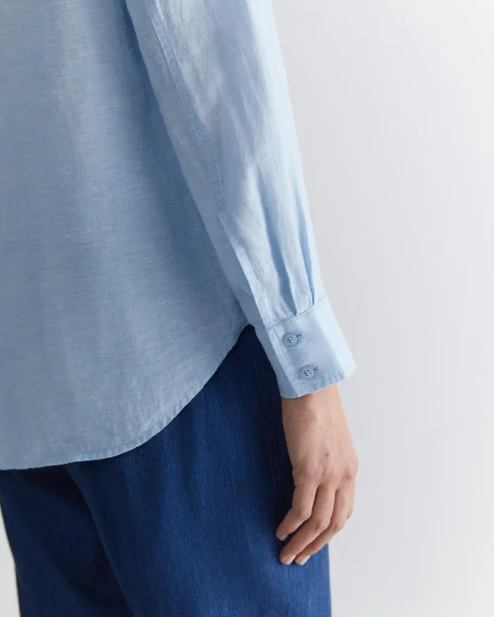 Women Sportscraft Shirts Dahlia Long Sleeve Linen Shirt Light Blue