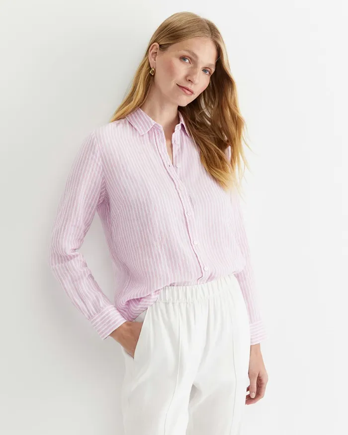 Women Sportscraft Shirts Dahlia Stripe Linen Shirt Pinkwhite