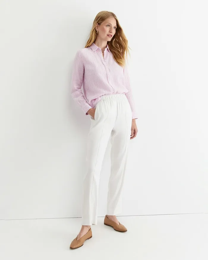 Women Sportscraft Shirts Dahlia Stripe Linen Shirt Pinkwhite