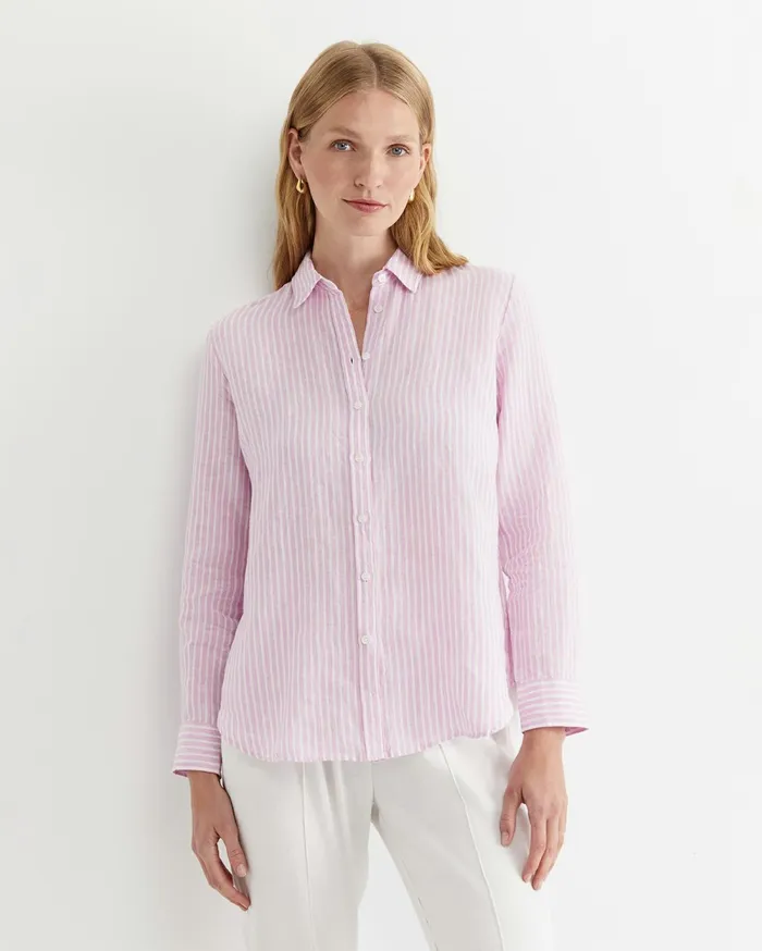 Women Sportscraft Shirts Dahlia Stripe Linen Shirt Pinkwhite