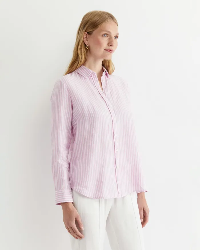 Women Sportscraft Shirts Dahlia Stripe Linen Shirt Pinkwhite