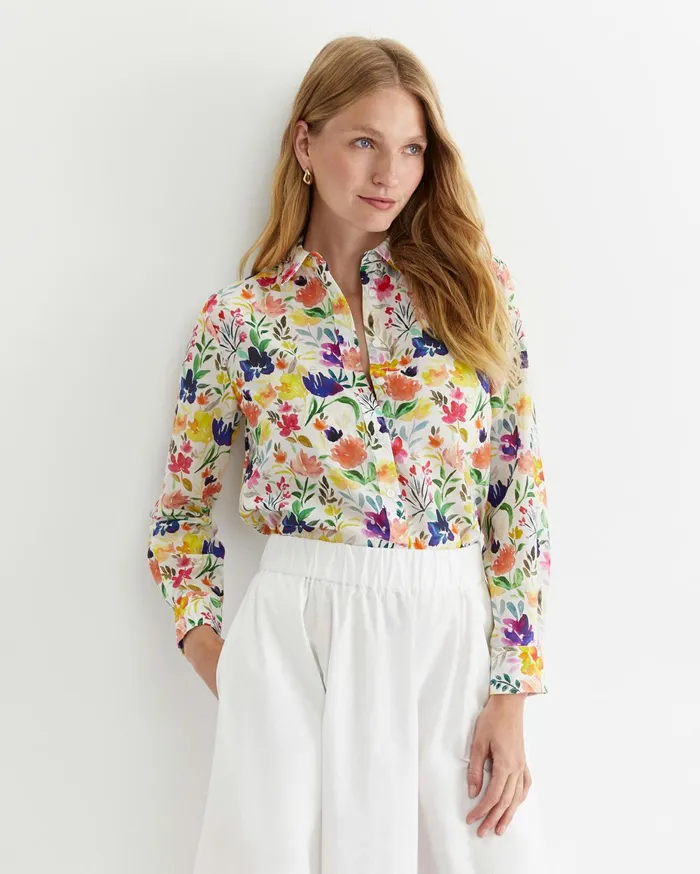 Women Sportscraft Shirts Lou Cotton Silk Shirt White Multi