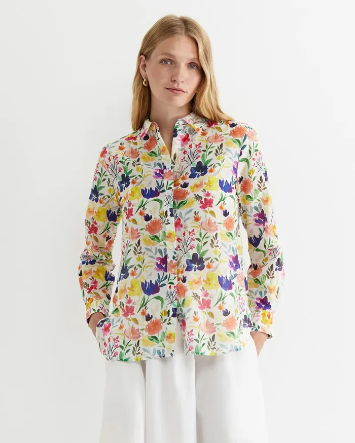 Women Sportscraft Shirts Lou Cotton Silk Shirt White Multi