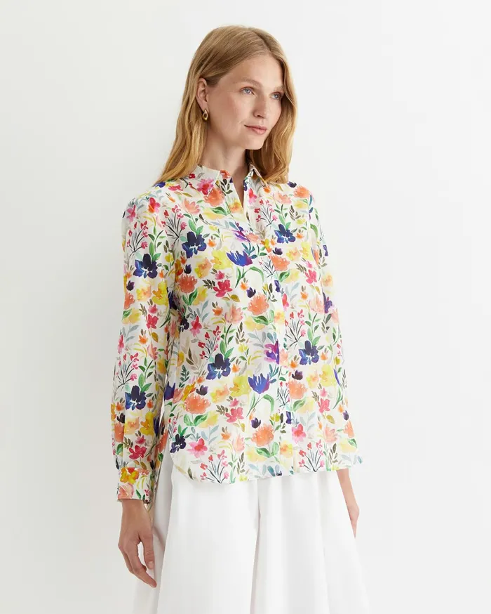 Women Sportscraft Shirts Lou Cotton Silk Shirt White Multi