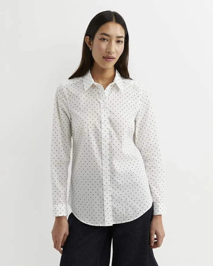Women Sportscraft Shirts Spot Long Sleeve Lily Voile Shirt Whitenavy