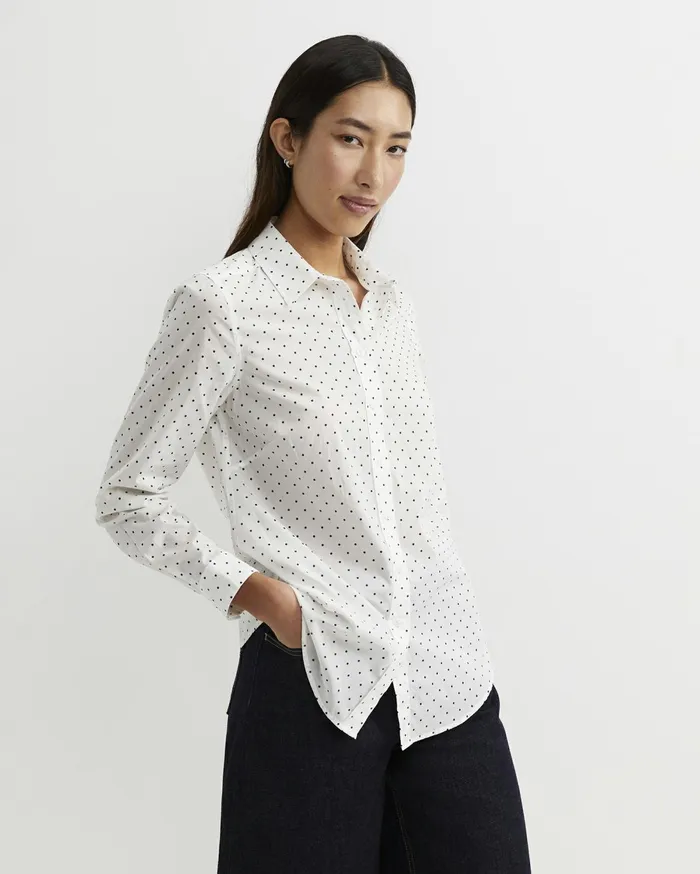 Women Sportscraft Shirts Spot Long Sleeve Lily Voile Shirt Whitenavy