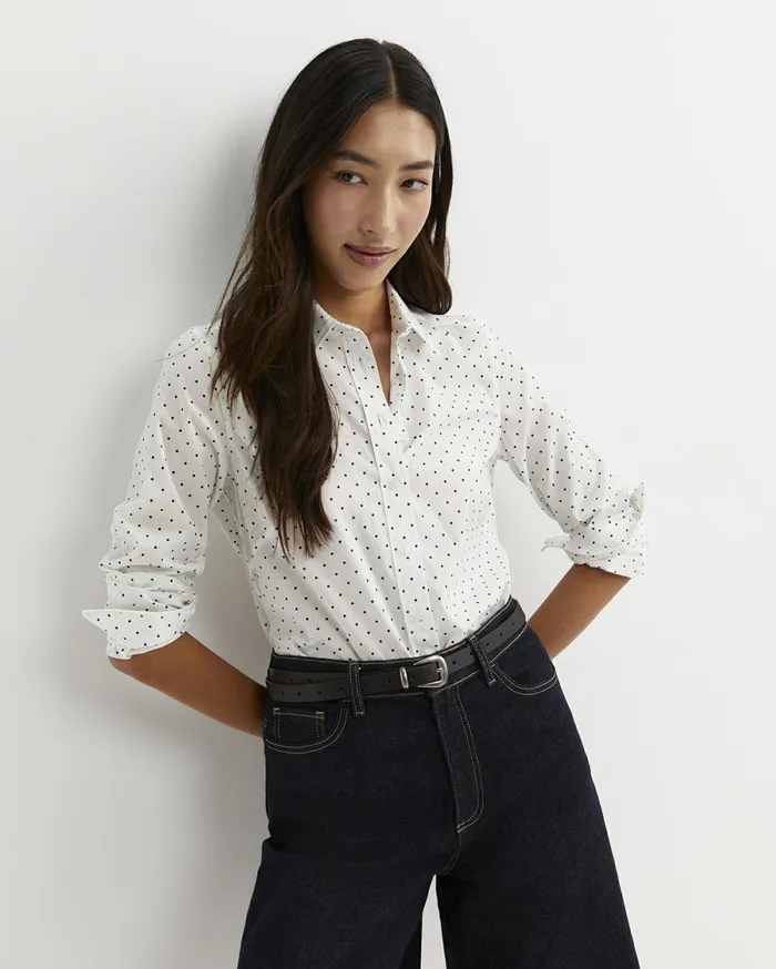 Women Sportscraft Shirts Spot Long Sleeve Lily Voile Shirt Whitenavy