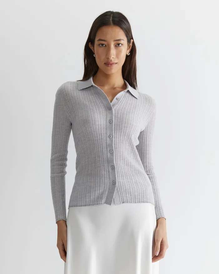 Women Sportscraft Shirts Wool Silk Knit Shirt Grey Marle