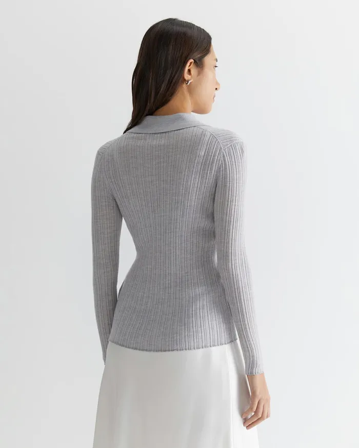 Women Sportscraft Shirts Wool Silk Knit Shirt Grey Marle