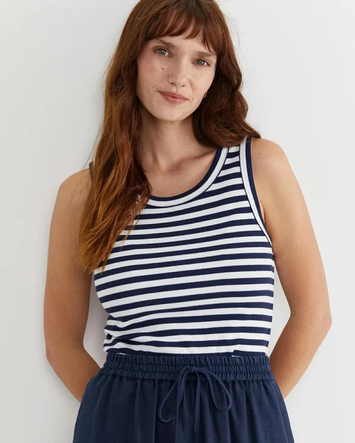 Women Sportscraft Tops and Tees Julia Stripe Rib Tank Whitenavy
