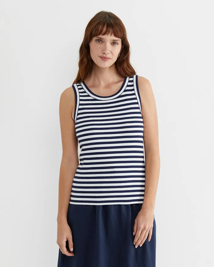 Women Sportscraft Tops and Tees Julia Stripe Rib Tank Whitenavy