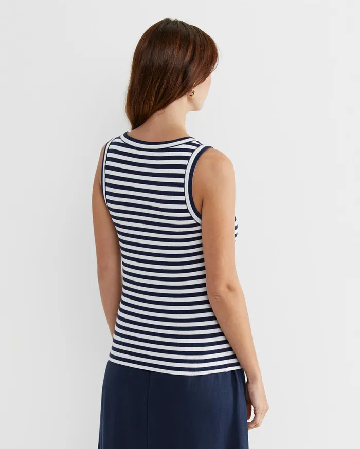 Women Sportscraft Tops and Tees Julia Stripe Rib Tank Whitenavy
