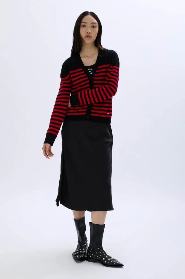 Women Striped Woolen Cardigan Blackred Multi Sonia Rykiel Cardigans