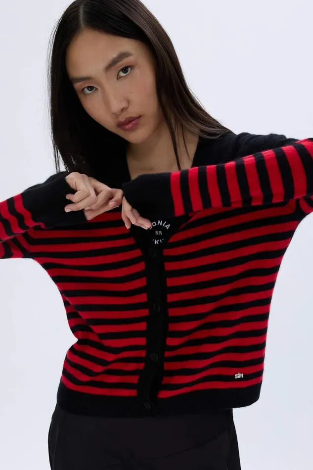 Women Striped Woolen Cardigan Blackred Multi Sonia Rykiel Cardigans