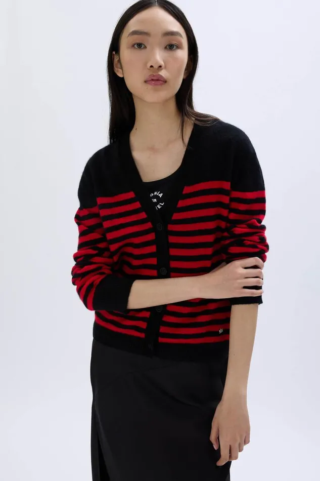 Women Striped Woolen Cardigan Blackred Multi Sonia Rykiel Cardigans