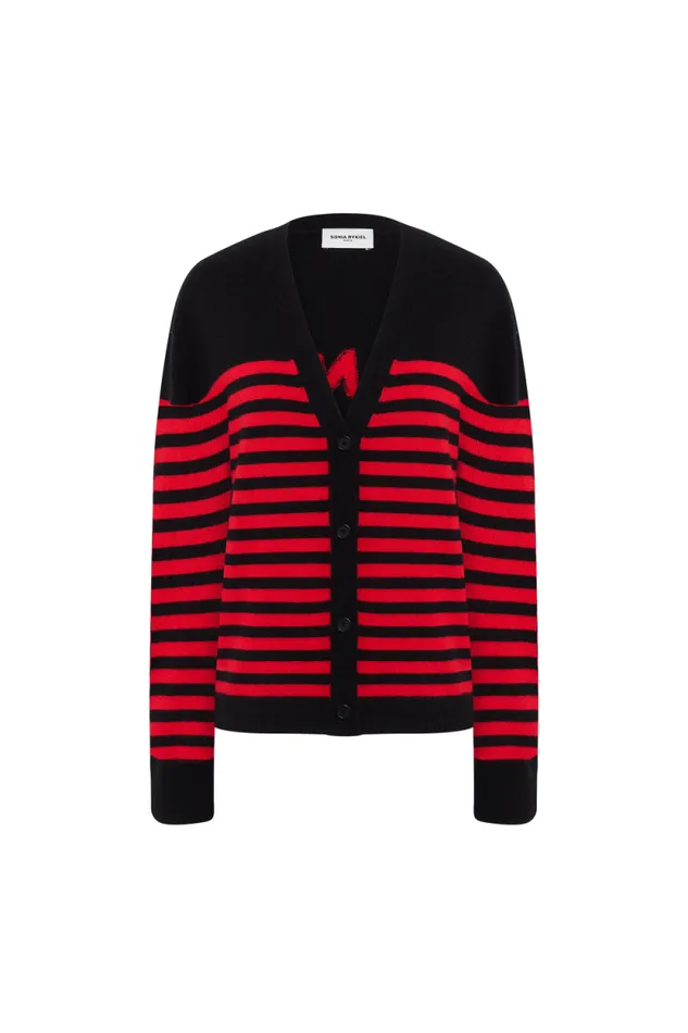 Women Striped Woolen Cardigan Blackred Multi Sonia Rykiel Cardigans
