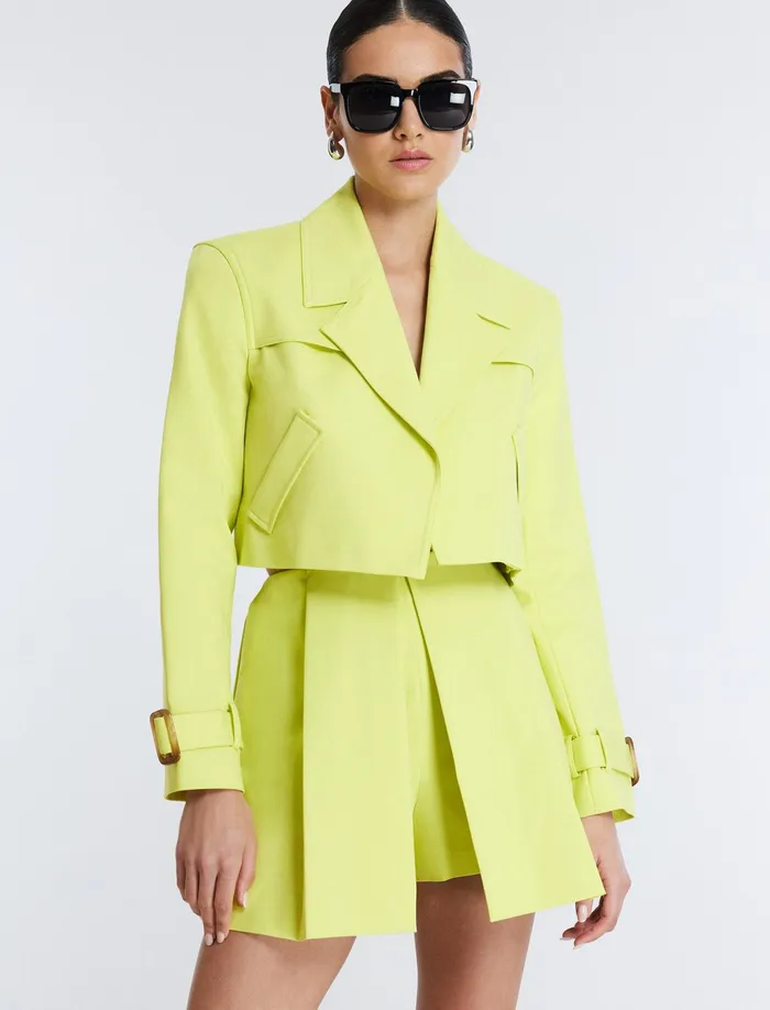 Women Suiting BCBG Cropped Trench Jacket Yellow Plum