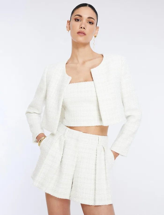 Women Suiting BCBG Cropped Tweed Jacket Gardenia