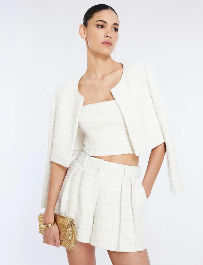 Women Suiting BCBG Cropped Tweed Jacket Gardenia