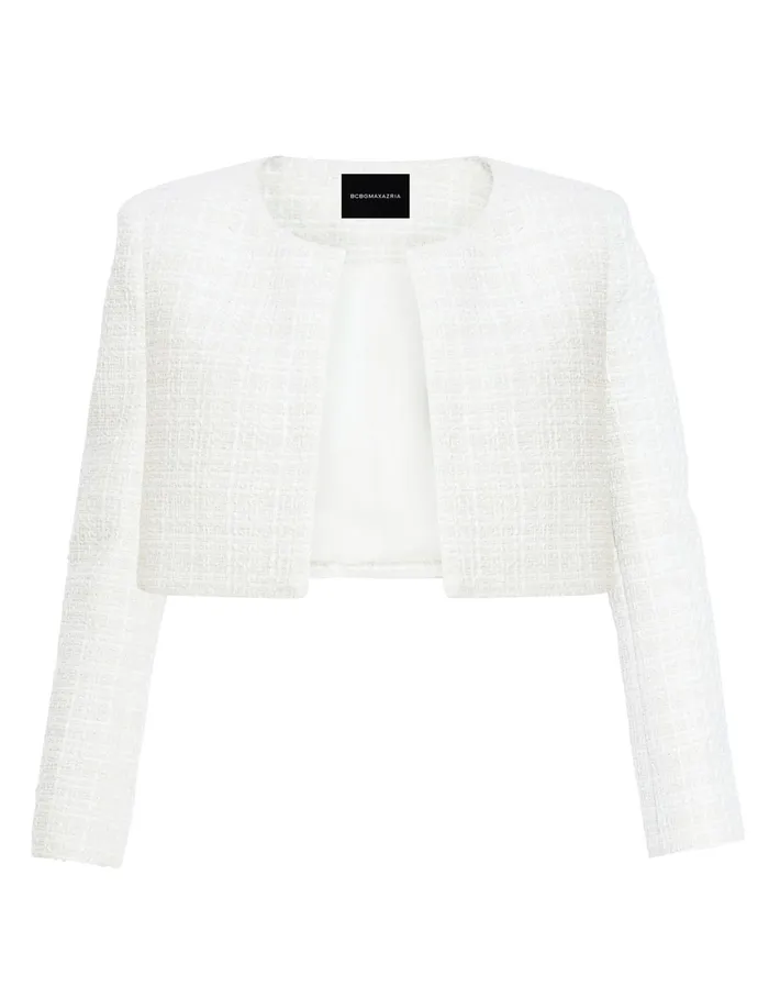 Women Suiting BCBG Cropped Tweed Jacket Gardenia