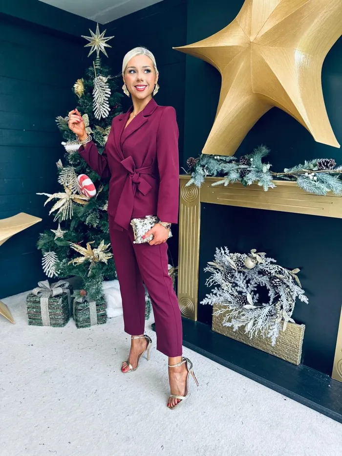 Women Suits and Blazers Canella Lane Frankie Tie Detail Suit Burgundy
