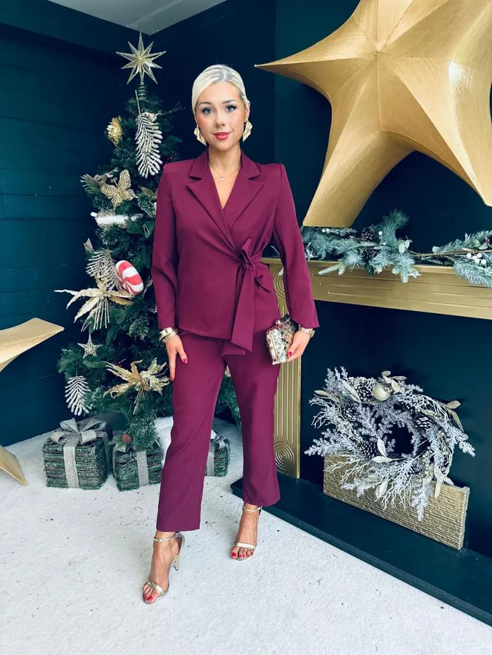 Women Suits and Blazers Canella Lane Frankie Tie Detail Suit Burgundy