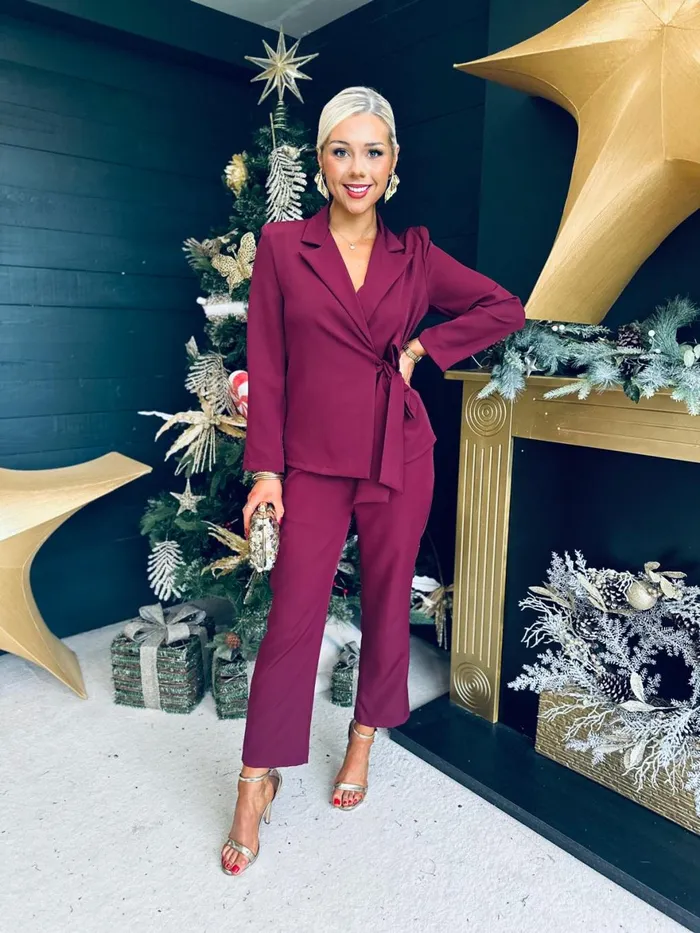 Women Suits and Blazers Canella Lane Frankie Tie Detail Suit Burgundy