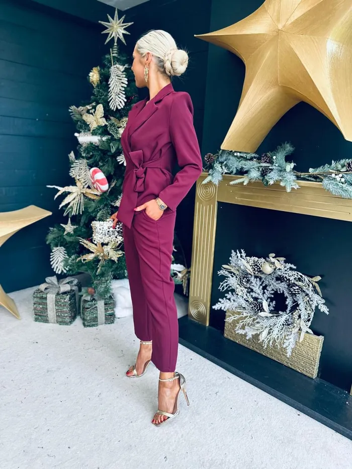 Women Suits and Blazers Canella Lane Frankie Tie Detail Suit Burgundy