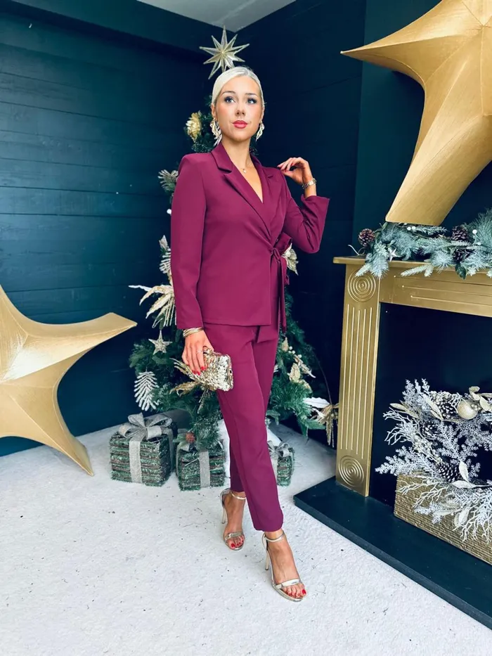 Women Suits and Blazers Canella Lane Frankie Tie Detail Suit Burgundy