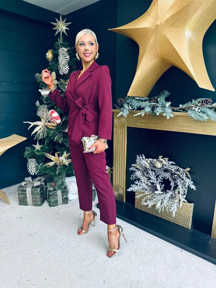 Women Suits and Blazers Canella Lane Frankie Tie Detail Suit Burgundy