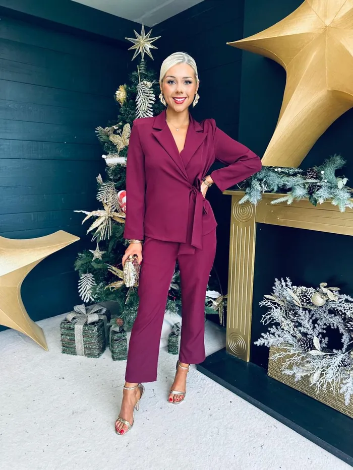 Women Suits and Blazers Canella Lane Frankie Tie Detail Suit Burgundy