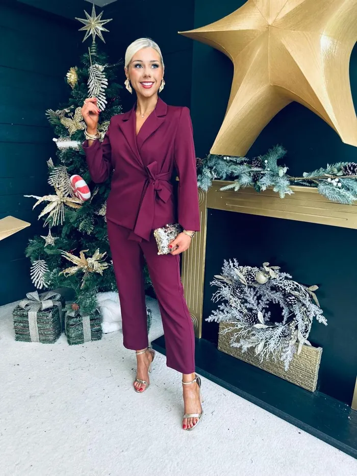 Women Suits and Blazers Canella Lane Frankie Tie Detail Suit Burgundy