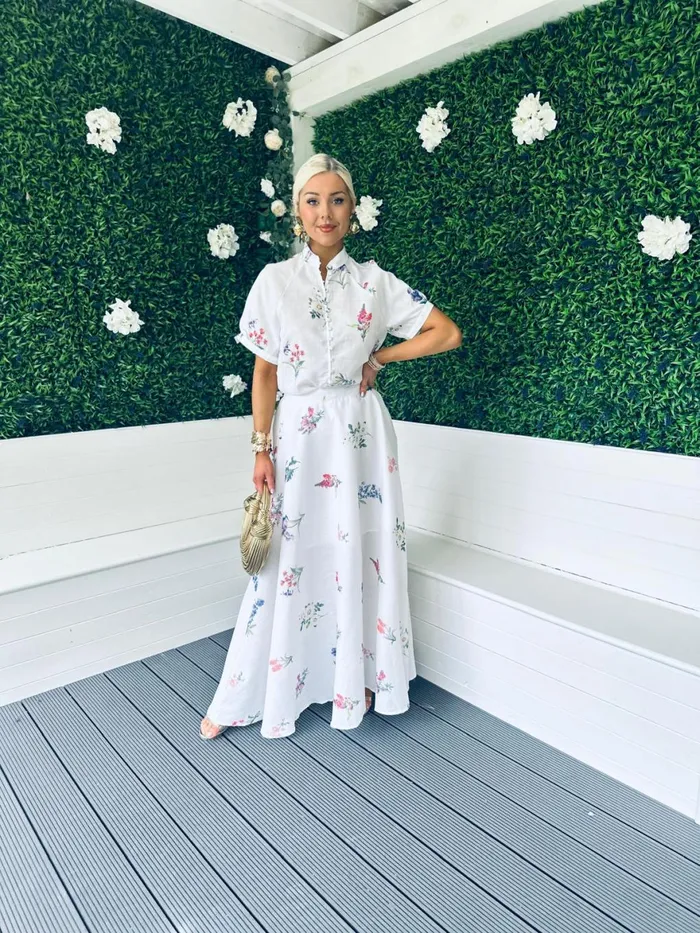 Women Suits and Blazers Canella Lane Mika Button Detail 2 Piece Set Floral White